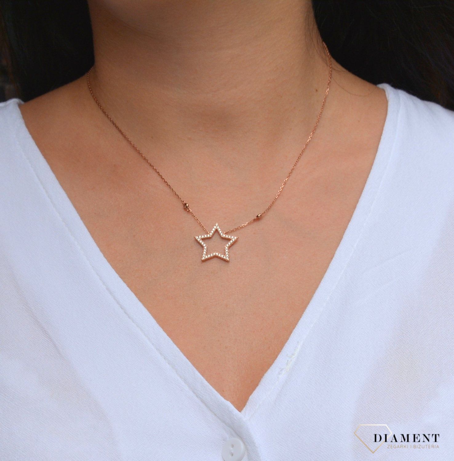 Naszyjnik srebrny gwiazdka z białą cyrkonią Dall'Acqua  N BY 192 085.jpg